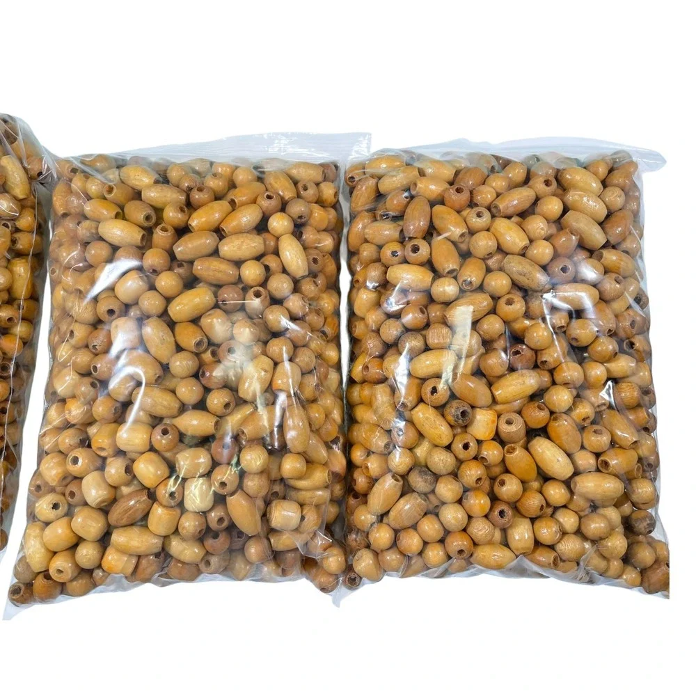 2lb 8oz Brown Wood Beads Bulk Lot Oval Round Polished Boho Crafting Mixed Shapes